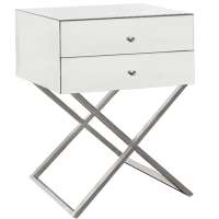 2  drawer mirror side table with "X" shape metal base in silver coating