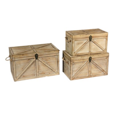 Set of 3 Retro Wooden Storage Trunk Box