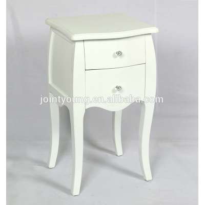 French style white wooden 2 drawer nightstand bedside cabinet