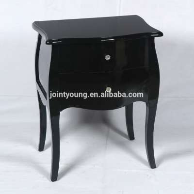 French style black wooden cabinet with 2 storage drawer bedside table