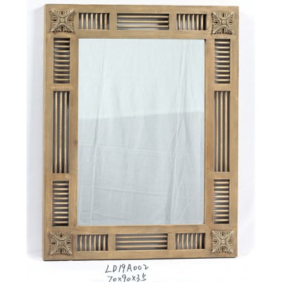 Chinese Country Style Distressed Wooden Wall Mount Mirror