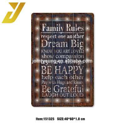 family rules wooden shabby wall hanging plaque for home decor