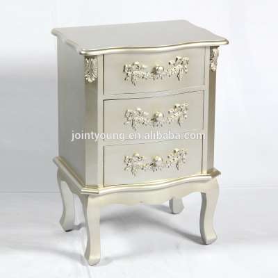 Champagne Silver 3 Drawer Bedside Table