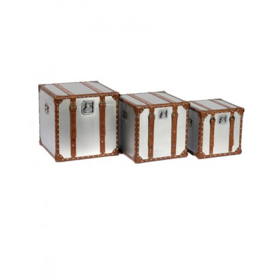 Wholesale Set of 3  PU Trimmed Square Aluminum Covered Trunk Sets